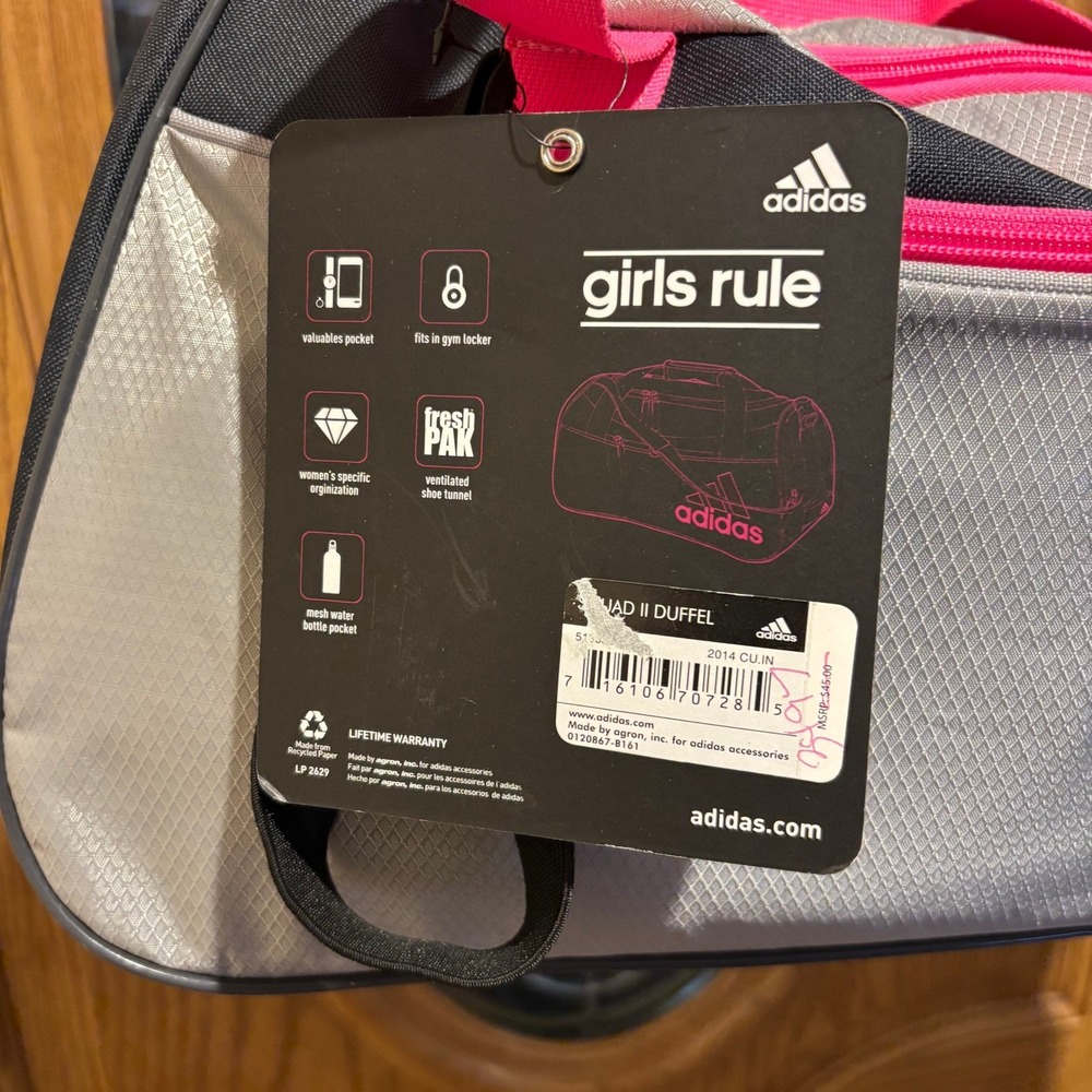 Adidas Girls Rule Squad‎ Duffel Bag Gym Sport Travel Pink Gray Silver - Picture 3 of 10